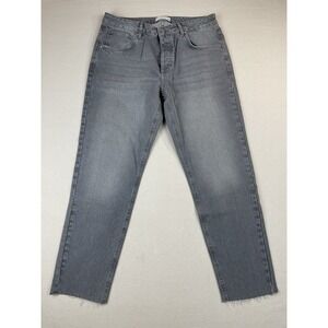 ASOS Design Women's Straight Leg Ankle Jeans‎ 34/32 Raw Hem Button Fly Gray